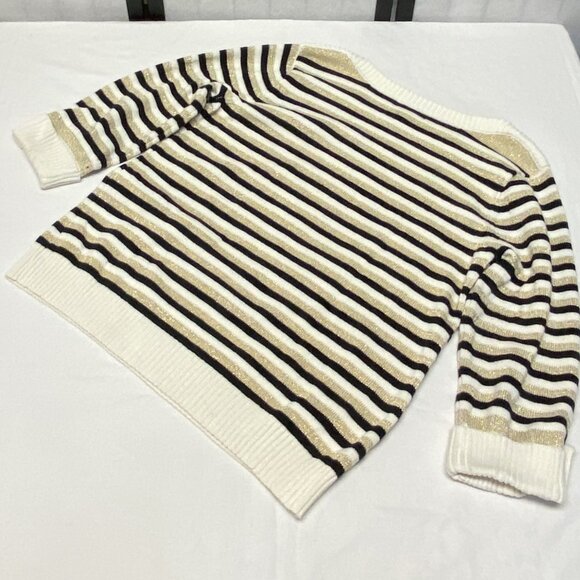 Karen Scott Wide Stripe Knit Sweater Boat Neck XL 3/4 Sleeve Metallic Gold - Picture 9 of 12